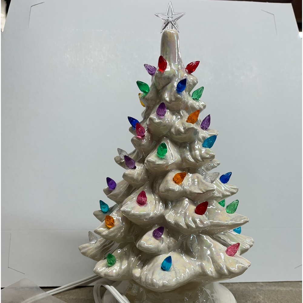 Handmade glazed white mother of pearl Christmas tree